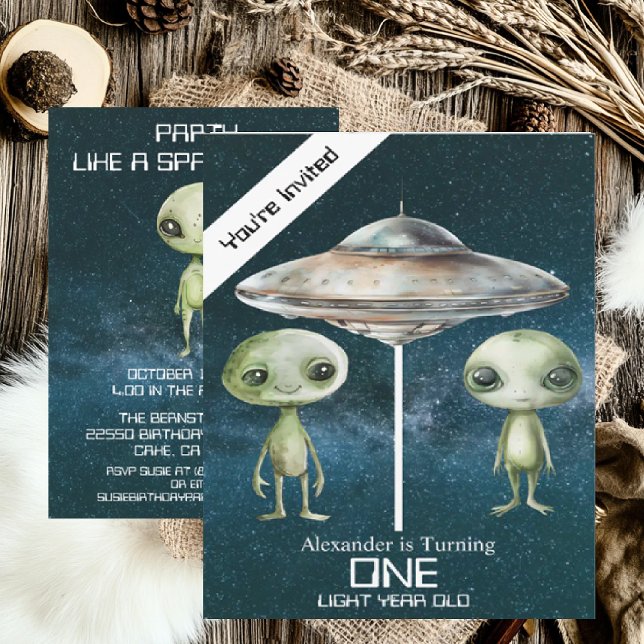 Anpassningsbar Age Rymden Alien Födelsedagsfest Inbjudningar (Skapare uppladdad)