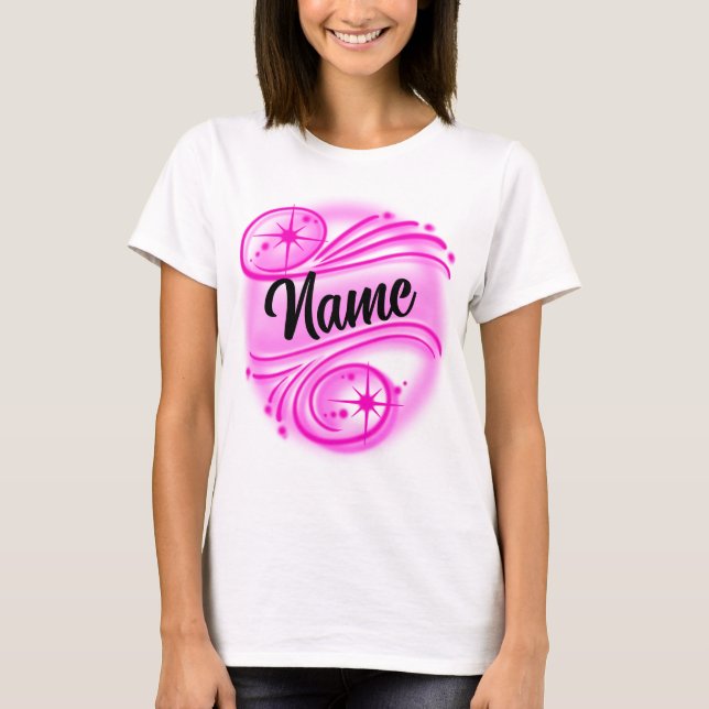 Anpassningsbar Airbrusted Personlig Namn Rosa T Shirt (Framsida)