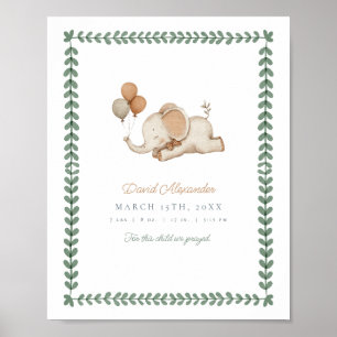 Anpassningsbar akvarell Elefant Baby Pojke Nurseri Poster