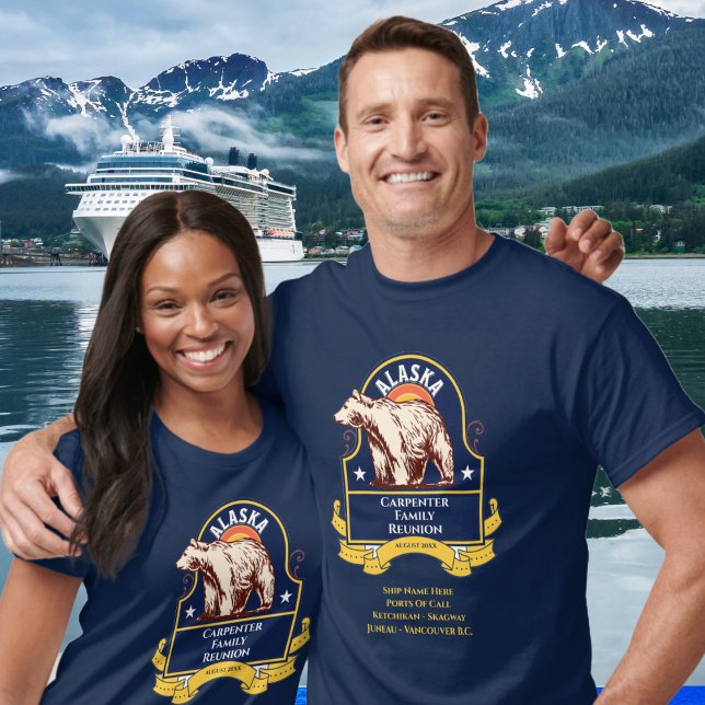 Anpassningsbar Alaska Bear Family Reunion Cruise T Shirt (Custom Cruise Alaska Shirts - For reunions, families and couples. )