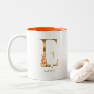 Anpassningsbar Alfabet E Monogram Pumpkin för Bl Två-Tonad Mugg