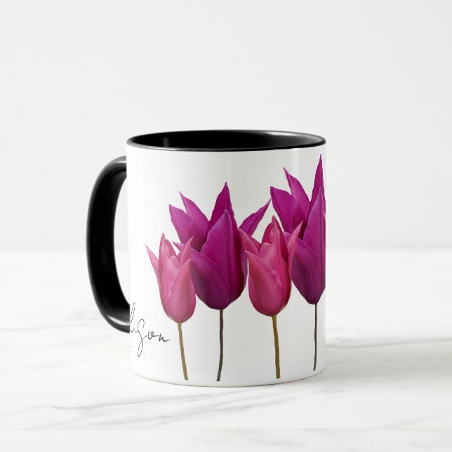 Anpassningsbar Alison namn söt rosa tulpan blommig Mugg (Framsida vänster)