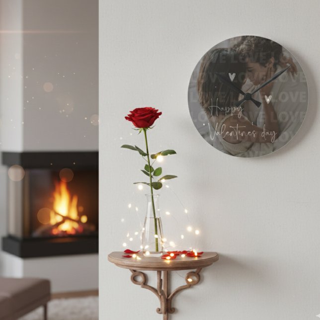 Anpassningsbar Alla hjärtans dag Romantiskt par Fo Rund Klocka (Skapare uppladdad)