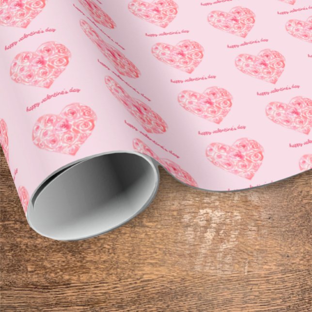 Anpassningsbar Alla hjärtans dag - unika varmfärgs Presentpapper (Unique watercolor roses and hearts. Modern pretty pink. Custom “happy Valentines day” stylish script)