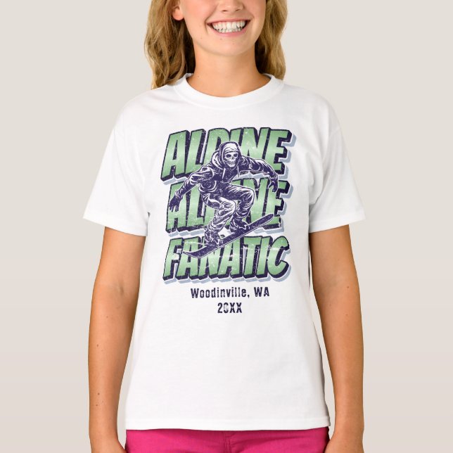 Anpassningsbar Alpine Snowboarding-plats Namn T Shirt (Framsida)