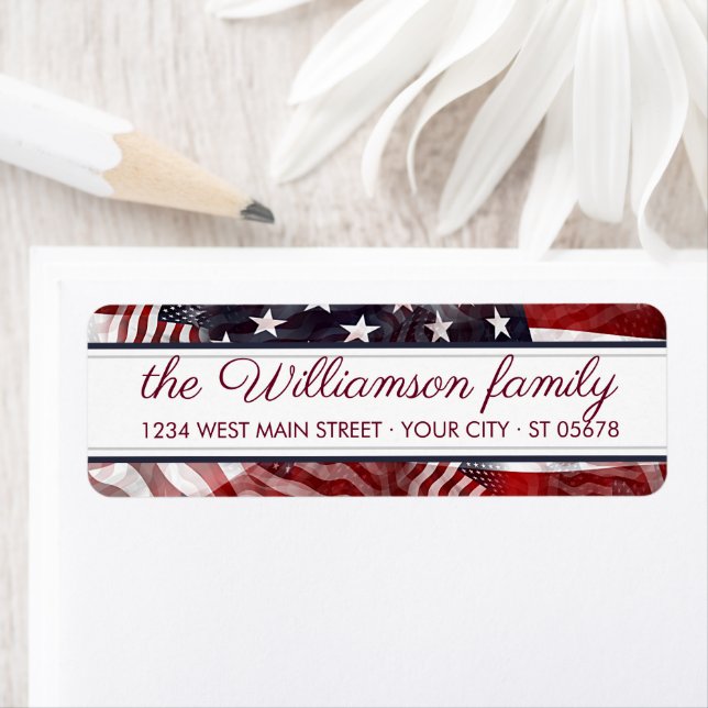 Anpassningsbar American Flagga Rött vitt blått Ran Returadress Etikett (Insitu)