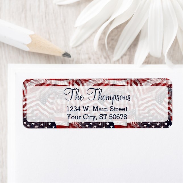 Anpassningsbar American Flagga Rött vitt blått Ran Returadress Etikett (Insitu)