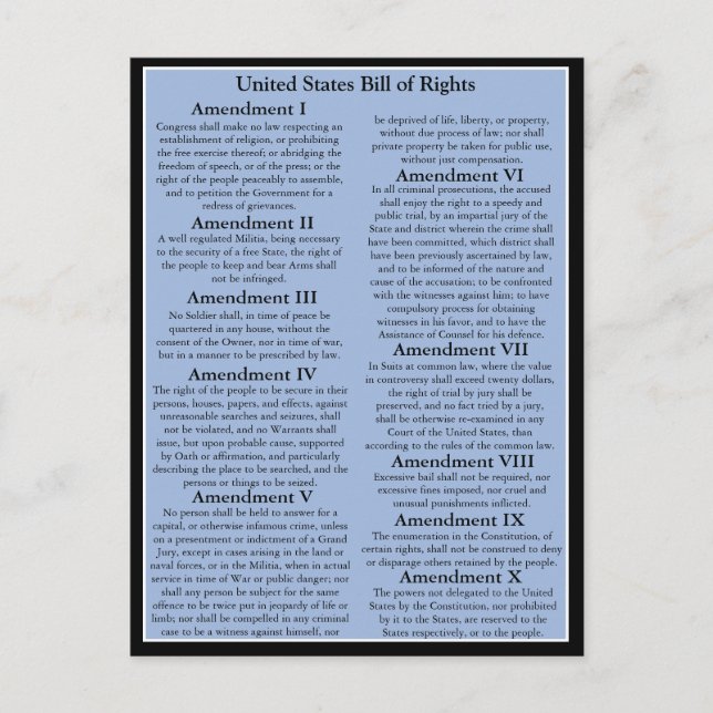 Anpassningsbar amerikansk Bill of Rights/1:a 10 ti Vykort (Framsida)