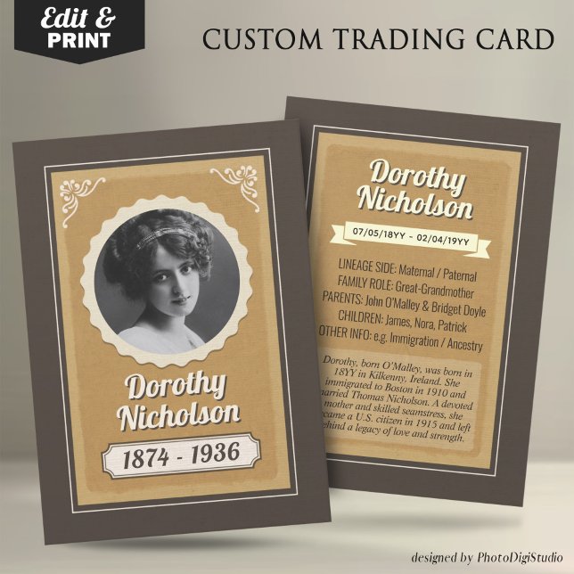 Anpassningsbar Ancestor Trading Card, familje- och (Vintage Custom Ancestor Trading Card, Family Heritage Card Personalized Family Gifts Keepsakes)