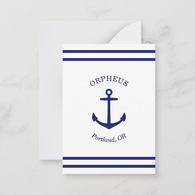 Anpassningsbar Anchor Emblem Nautical (vit och blå Anteckningskort (Framsida)