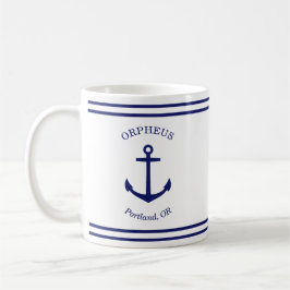 Anpassningsbar Anchor Emblem Nautical (vit och blå Kaffemugg