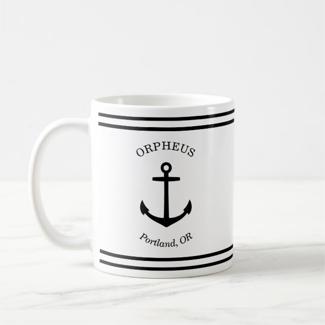 Anpassningsbar Anchor Emblem Nautical (vit och sva Kaffemugg (Vänster)