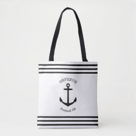 Anpassningsbar Anchor Emblem Nautical (vit och sva Tygkasse