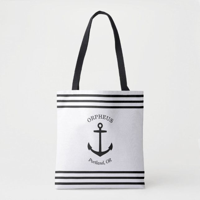 Anpassningsbar Anchor Emblem Nautical (vit och sva Tygkasse (Framsida)