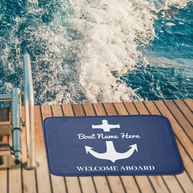 Anpassningsbar Anchor Navy Blue Bath Mat Boat Namn Badrumsmatta (Skapare uppladdad)