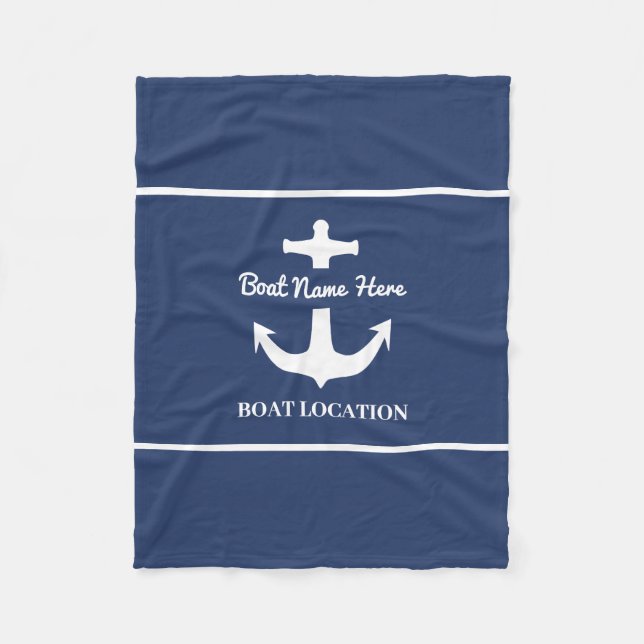 Anpassningsbar Anchor Navy Blue Boat Namn-plats Fleecefilt (Framsidan)