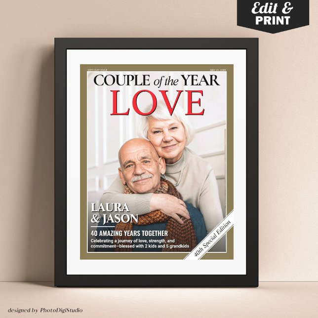 Anpassningsbar Anniury Magazine Cover, par Porträt Poster (Custom Anniversary Magazine Cover, Couple of the Year, Couple Portrait Poster)