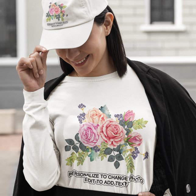 Anpassningsbar Anpassa fototeckning Kvinnors Blomm T Shirt (Custom Personalize Photo Artwork Women's Floral T-Shirt)