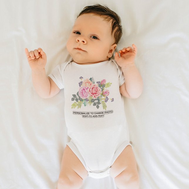 Anpassningsbar Anpassa fototeckning Lägg till text T Shirt (Custom Personalize Photo Artwork Add Text Slogan Baby Bodysuit)