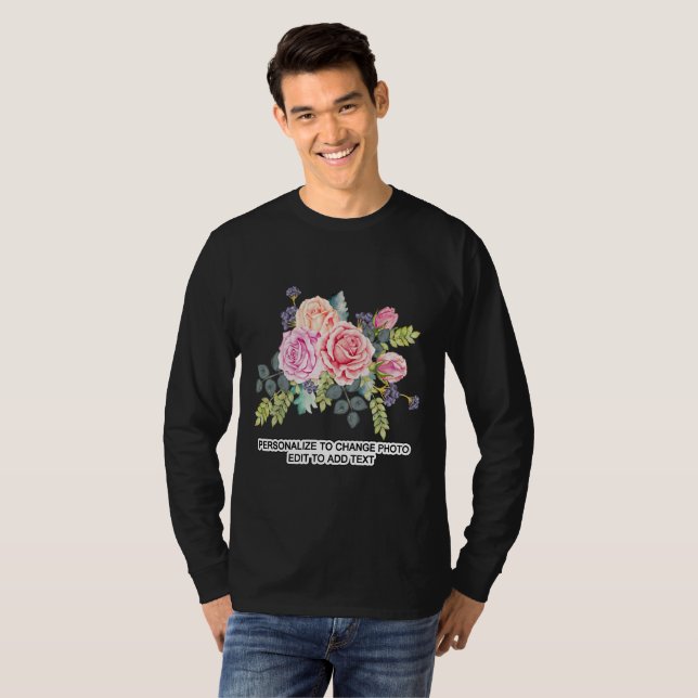 Anpassningsbar Anpassa Långärmad för Mörk av fotot T Shirt (Hel framsida)