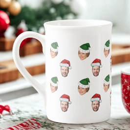 Anpassningsbar Ansikte 2 Foton Santa Hat-julklapp Benporslin Mugg
