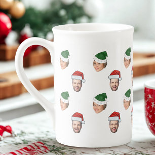 Anpassningsbar Ansikte 2 Foton Santa Hat-julklapp Benporslin Mugg