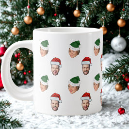 Anpassningsbar Ansikte 2 Foton Santa Hat-julklapp Jumbo Mugg