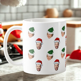 Anpassningsbar Ansikte 2 Foton Santa Hat-julklapp Kaffemugg