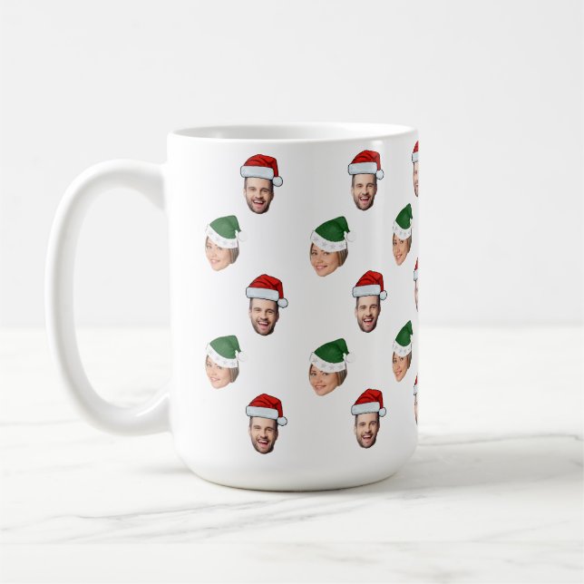 Anpassningsbar Ansikte 2 Foton Santa Hat-julklapp Kaffemugg (Vänster)