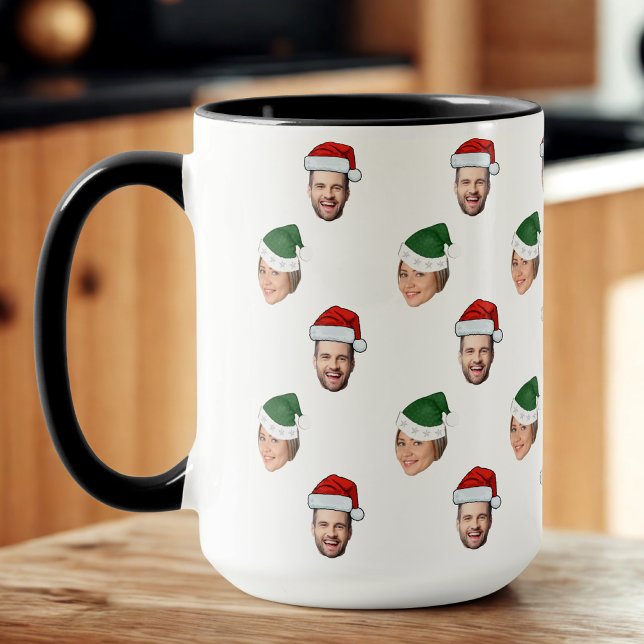 Anpassningsbar Ansikte 2 Foton Santa Hat-julklapp Mugg (Skapare uppladdad)
