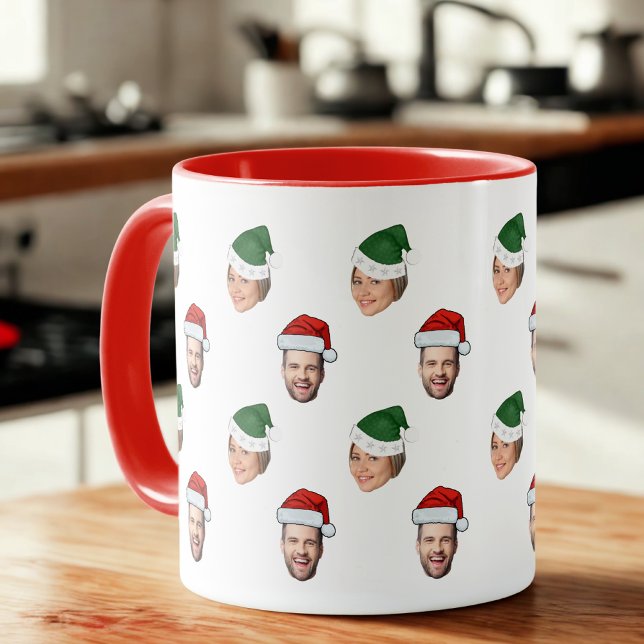 Anpassningsbar Ansikte 2 Foton Santa Hat-julklapp Mugg (Skapare uppladdad)