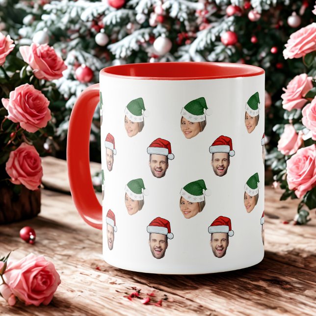Anpassningsbar Ansikte 2 Foton Santa Hat-julklapp Mugg (Skapare uppladdad)