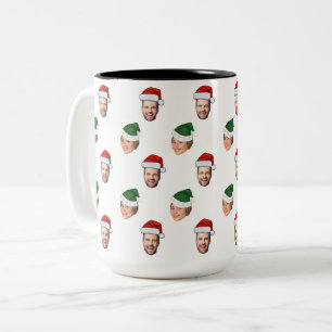 Anpassningsbar Ansikte 2 Foton Santa Hat-julklapp Två-Tonad Mugg