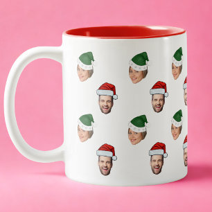 Anpassningsbar Ansikte 2 Foton Santa Hat-julklapp Två-Tonad Mugg