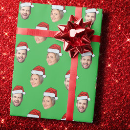 Anpassningsbar Ansikte 2 Photo Santa Hat jul Grönt Presentpapper