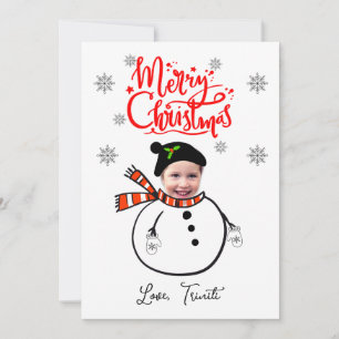 Anpassningsbar Ansikte Photo Cute Snögubbe God jul Inbjudningar