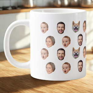 Anpassningsbar Ansikte Photo Family Mugg, 4 foton Jumbo Mugg
