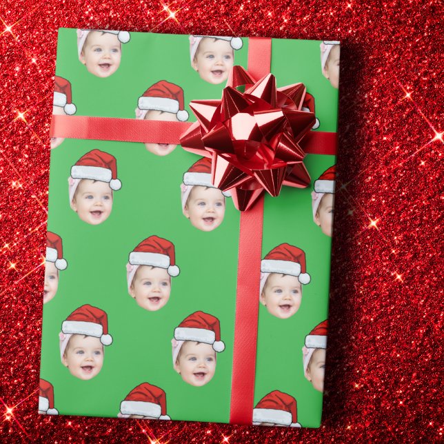 Anpassningsbar Ansikte Photo Santa Hat-Grönten Presentpapper (Skapare uppladdad)