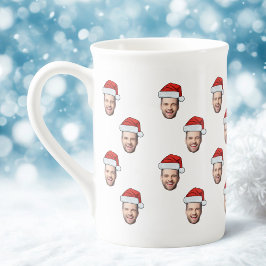 Anpassningsbar Ansikte Photo Santa Hat julklapp Benporslin Mugg