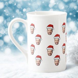 Anpassningsbar Ansikte Photo Santa Hat julklapp Benporslin Mugg