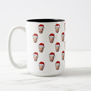 Anpassningsbar Ansikte Photo Santa Hat julklapp Två-Tonad Mugg