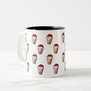 Anpassningsbar Ansikte Photo Santa Hat julklapp Två-Tonad Mugg