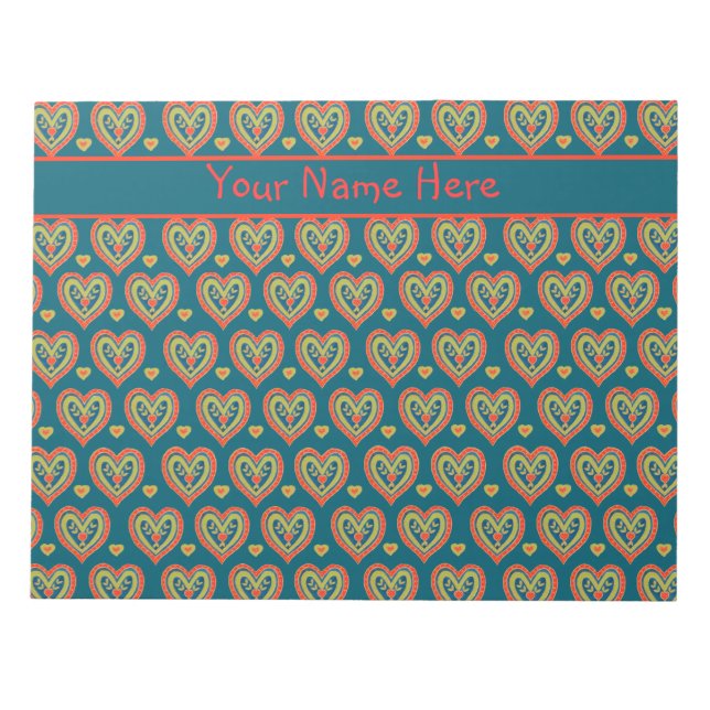 Anpassningsbar Anteckningsblock Red, Grönt Hjärtar (Framsida)