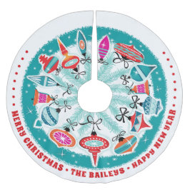 Anpassningsbar Aqua Gräns Retro Ornaments Julgransmatta Borstad Polyester