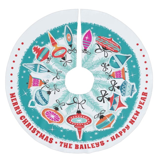 Anpassningsbar Aqua Gräns Retro Ornaments Julgransmatta Borstad Polyester (Framsidan)