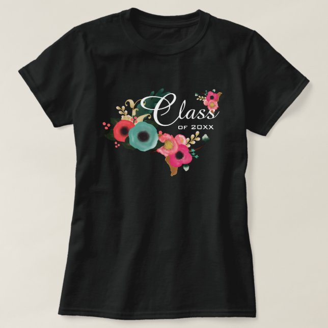 Anpassningsbar år Modern Blommigt Studenten T-shirt (Design framsida)