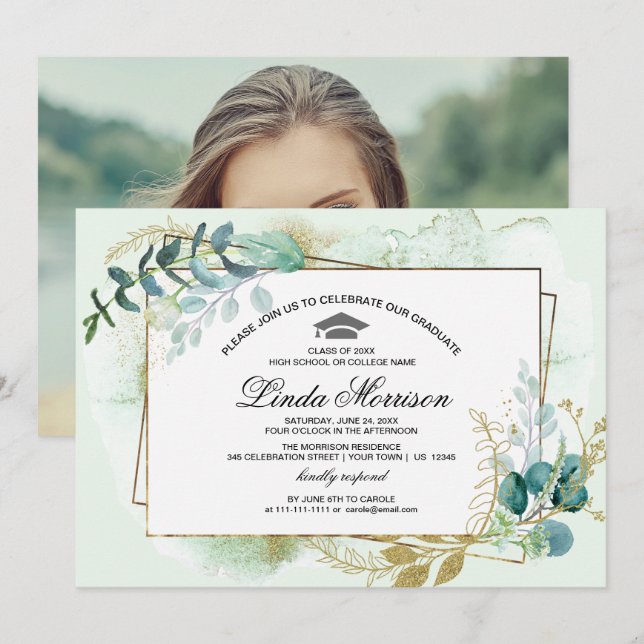 Anpassningsbar År och fotoStudentfest Inbjudningar (Fram/baksida)