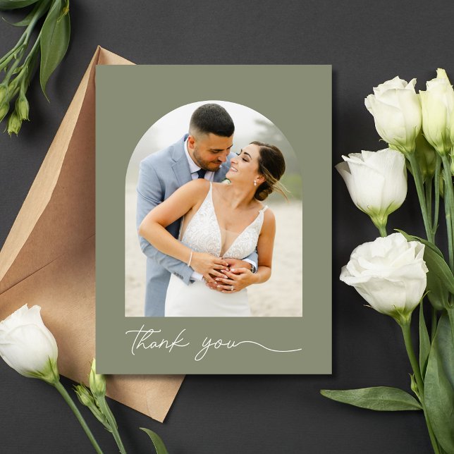 Anpassningsbar Arch Photo Bröllop Tack Vykort (Custom Arch Photo Wedding Thank You Postcard)