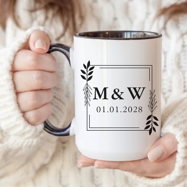 Anpassningsbar Årsdag Mugg - Personlig par gift (bridal shower favor, minimalist bride mug, hubby coffee mug, wife coffee mug, newlyweds coffee mug,)