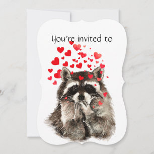 Anpassningsbar Årsdag Party Raccoon Kärlek Hearts Inbjudningar